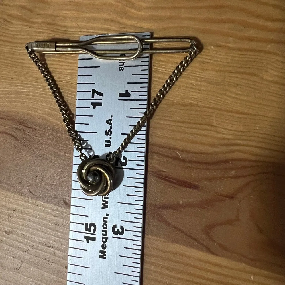 Vintage Swank Gold Tone Love Knot Tie Chain Mens Mid Century Accessory